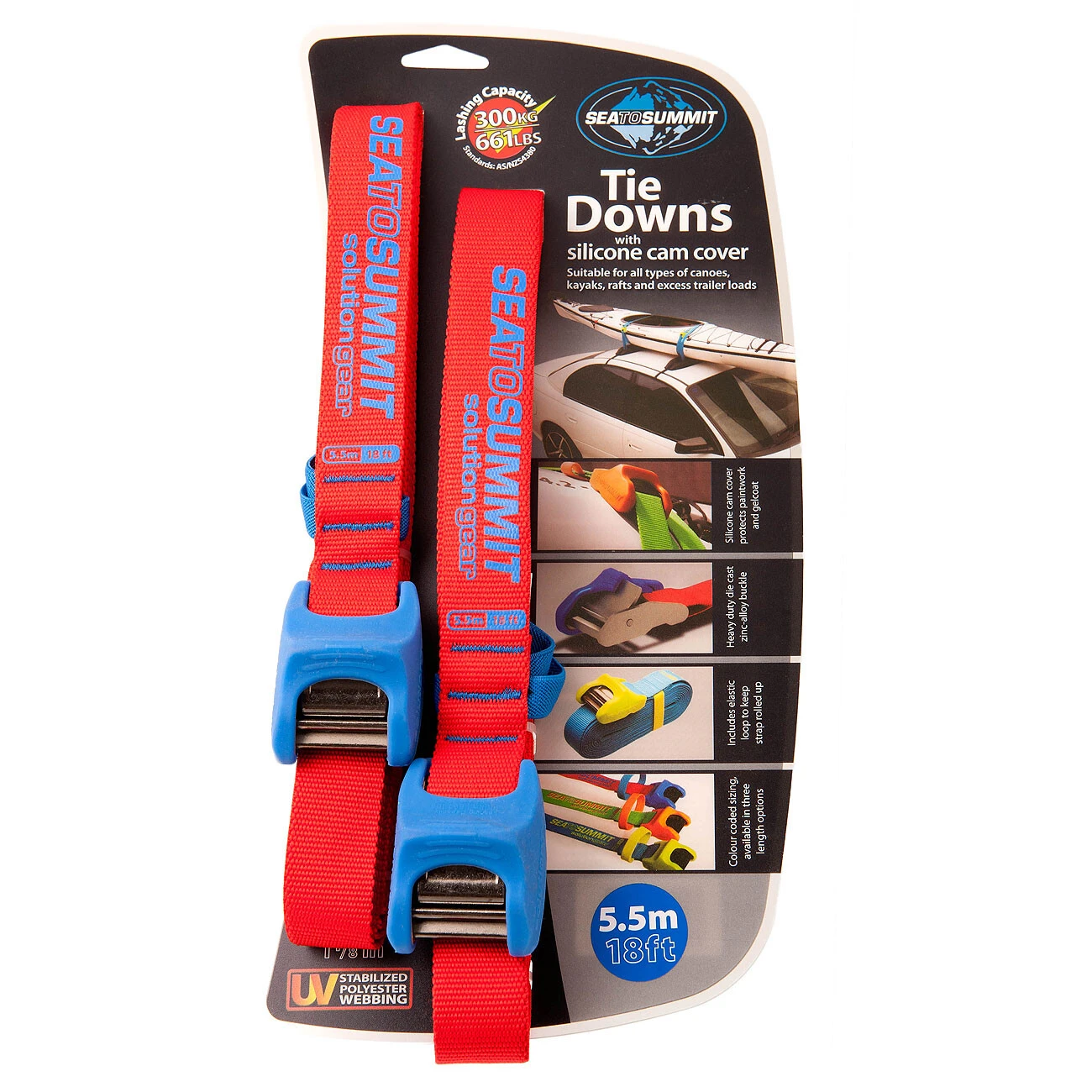 Sea To Summit Tie Downs With Silicone Cam Cover Horlogebandje 5,5m Paar, Rood/blauw 3 Sea To Summit Tie Downs With Silicone Cam Cover Horlogebandje 5,5m Paar, Rood/blauw