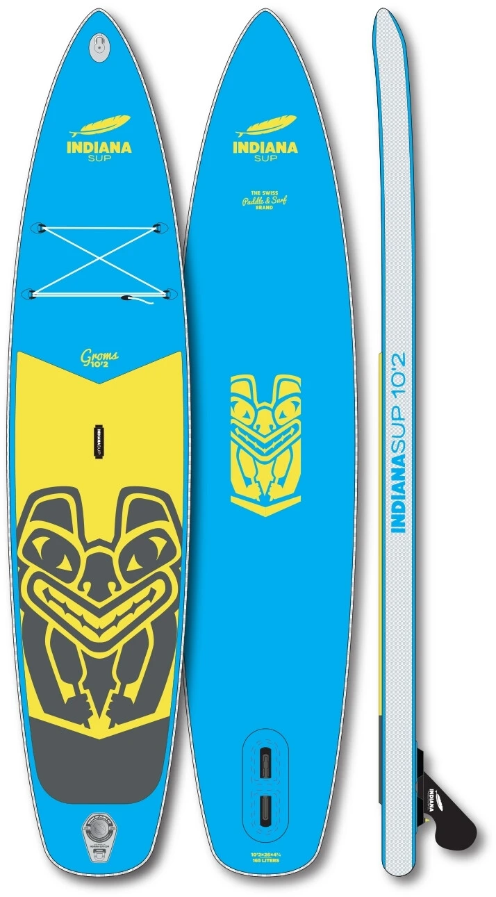 Indiana SUP 10'2 Groms Pack Inflatable SUP Board With 3-piece Carbon/fibreglass Paddle, Blauw/geel 3 Indiana SUP 10'2 Groms Pack Inflatable SUP Board With 3-piece Carbon/fibreglass Paddle, Blauw/geel