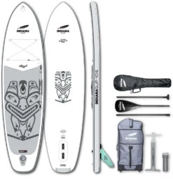 Indiana SUP 10'6 Allround Pack Basic 3-delige Carbon-Glasvezelvezel-composiet Peddel/hogedrukpomp, Wit/grijs