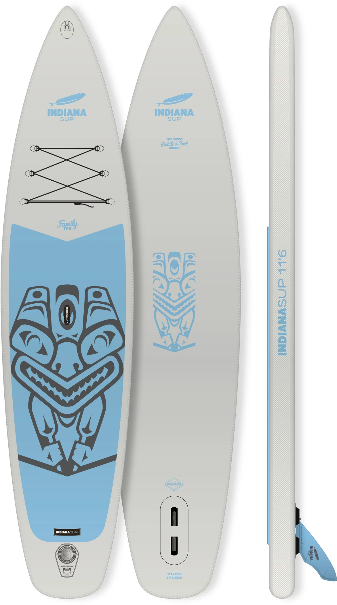 Indiana SUP 11'6 Family Pack Met 3-delige Glasvezel/Composiet Peddel, Grijs/blauw 3 Indiana SUP 11'6 Family Pack Met 3-delige Glasvezel/Composiet Peddel, Grijs/blauw