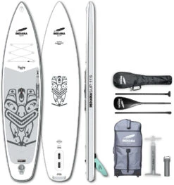 Indiana SUP 11'6 Touring Pack Basic 3-delige Carbon Peddel/pomp/reparatieset, Wit/grijs