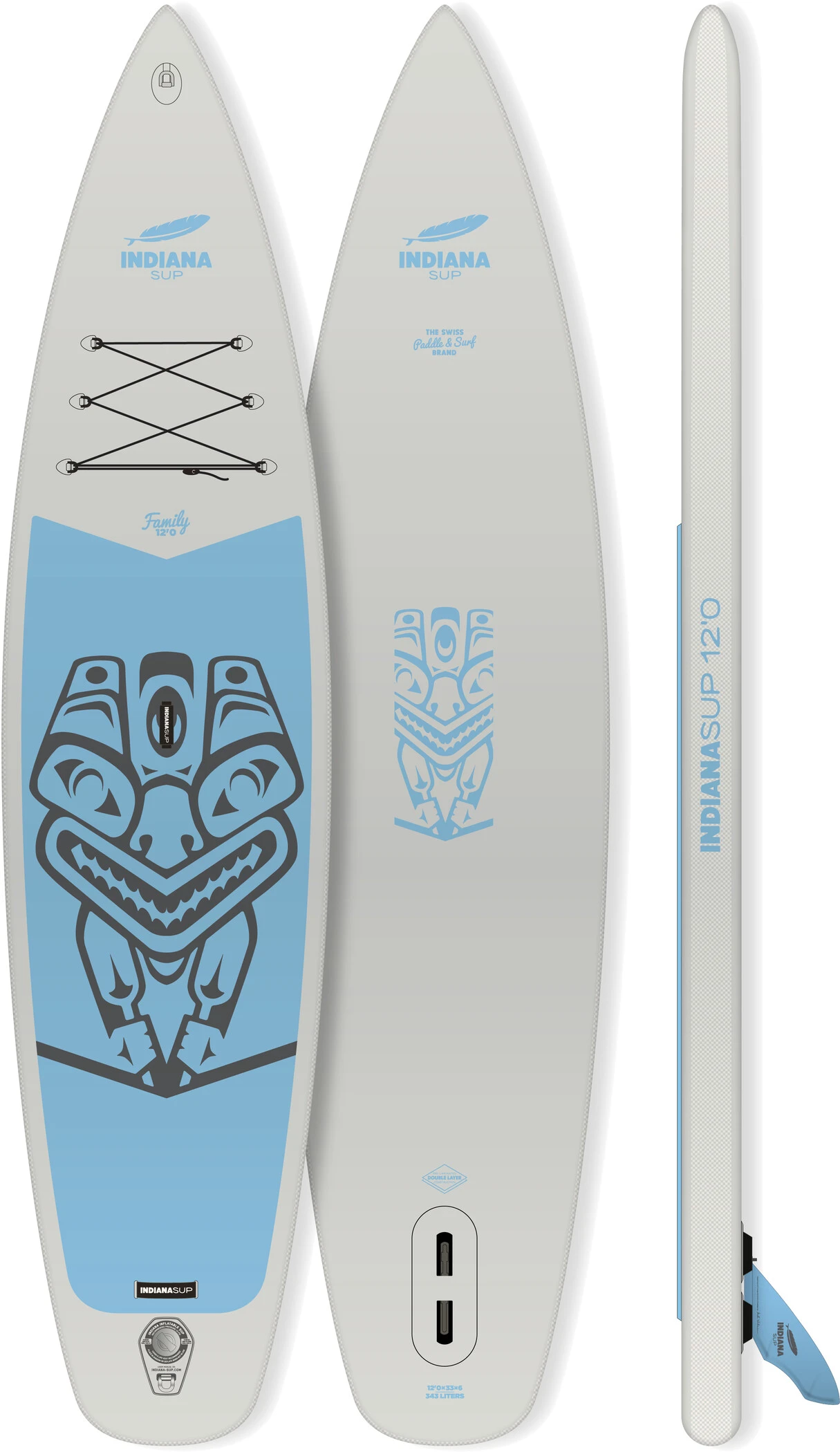 Indiana SUP 12'0 Family Pack Met 3-delige Glasvezel/Composiet Peddel, Grijs/blauw 2 Indiana SUP 12'0 Family Pack Met 3-delige Glasvezel/Composiet Peddel, Grijs/blauw