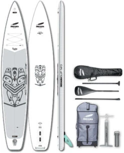 Indiana SUP 14'0 Touring Pack Premium 3-delige Carbon Peddel/pomp/reparatieset, Wit/grijs